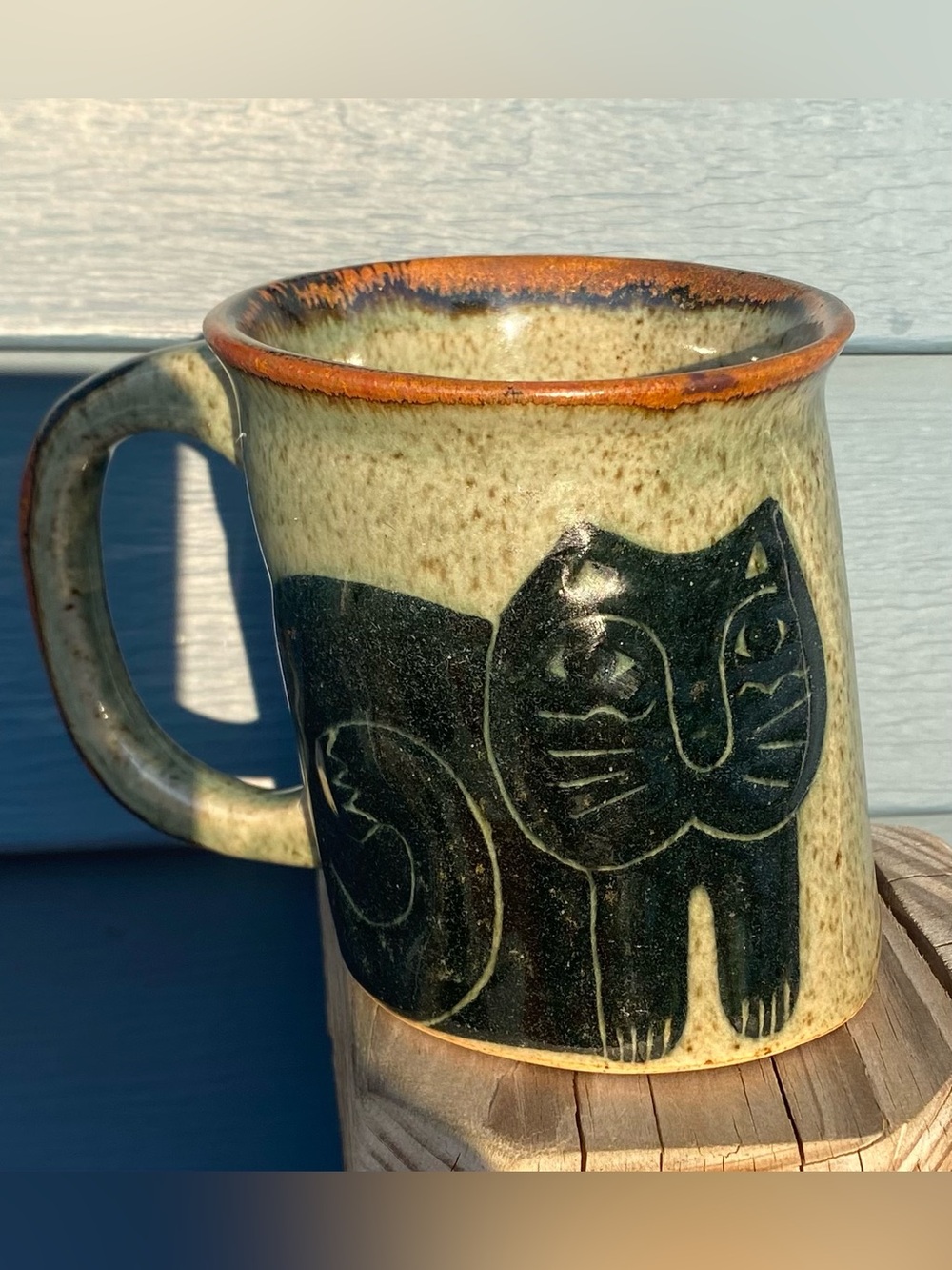 Cocotzin Mexico folk art Slanted "Gatos" Cat asymmetrical  Mug